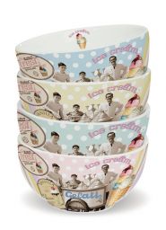 Set di ciotole gelato Nostalgie Easy Life. Design vintage, gelati e colori pastello.