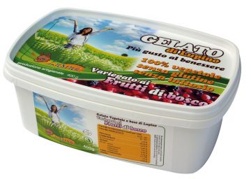 Gelato di lupino ai frutti di bosco. Dessert senza glutine e lattosio, 100% vegetale. Lupino, bontà naturale.