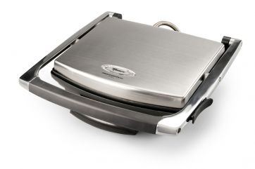 Griglia elettrica professionale in acciaio inox. Ideale per panini e carne.