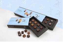 Cioccolatini artigianali in confezione regalo. Assortimento di cioccolato gourmet.