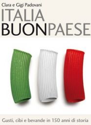 Copertina libro Italia Buonpaese con pasta tricolore. Cucina italiana, storia culinaria, ricette tradizionali.