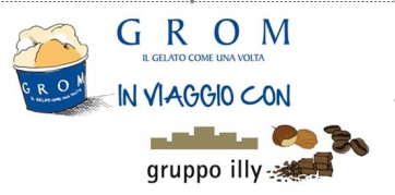 Logo Grom e Gruppo Illy: gelato artigianale, caffè e nocciole. Viaggio di gusto.