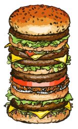 Hamburger gigante. Panino multistrato con carne, formaggio, pomodoro e insalata. Fast food gustoso.