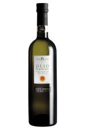 Bottiglia di Olio Flaminio DOP Umbria. Olio extra vergine di oliva 100% Moraiolo.