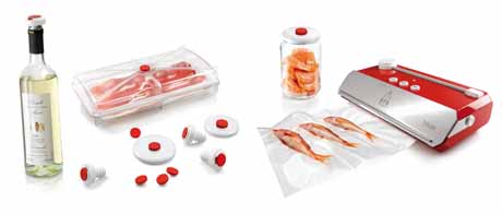 Sistema sottovuoto Takaje per alimenti: vino, salumi, pesce. Conservazione ottimale, freschezza garantita.