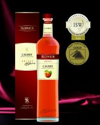 Bottiglia e confezione regalo Roner Caldiff, distillato di mele premiato. Prodotto artigianale del Trentino Alto Adige.