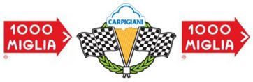 Logo Mille Miglia e Carpigiani. Freccia rossa, bandiere a scacchi e gelato. #millemiglia #carpigiani #logo
