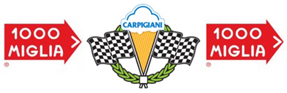 Logo Mille Miglia e Carpigiani. Freccia rossa, bandiere a scacchi e gelato. #millemiglia #carpigiani #logo