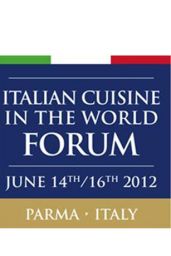 Forum Cucina Italiana nel Mondo, Parma 2012. Evento culinario, gastronomia italiana. Bandiera italiana.