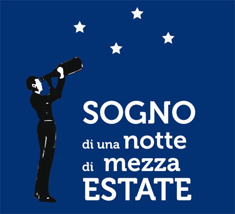 Locandina Sogno di una notte di mezza estate: uomo con telescopio guarda le stelle.