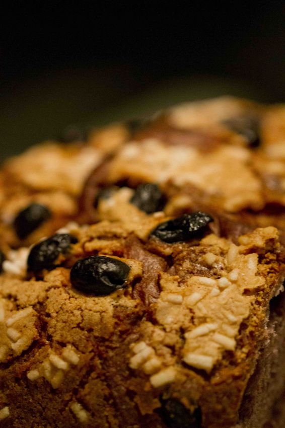 Primo piano di panettone artigianale con uvetta e glassa. Dolce natalizio italiano.
