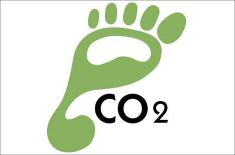 Impronta ecologica verde con scritta CO2. Sostenibilità ambientale, riduzione emissioni.
