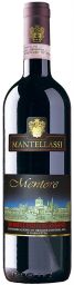 Bottiglia di vino rosso Mantellassi Mentore Morellino di Scansano DOCG. Vino toscano di alta qualità.