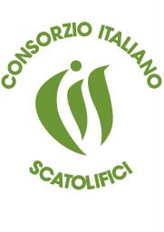 Logo Consorzio Italiano Scatolifici. Simbolo verde con scritta circolare. Scatolifici italiani, packaging sostenibile.
