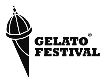 Logo Gelato Festival: cono gelato stilizzato. Evento e sagra del gelato artigianale italiano.