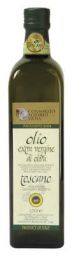 Bottiglia di olio extra vergine di oliva toscano, prodotto italiano.