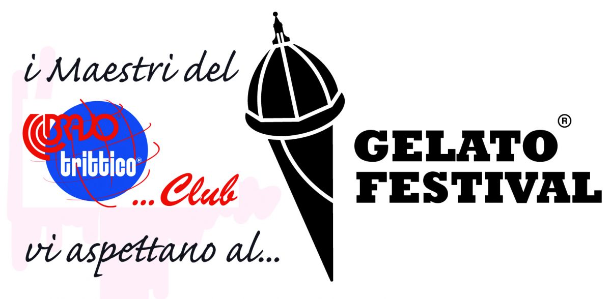 Logo Gelato Festival: cono gelato stilizzato e scritte evento. Maestri gelatieri.