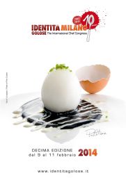 Locandina Identità Golose 2014: piatto gourmet con uovo di seppia e decorazioni. Alta cucina italiana.