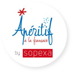 Logo Apéritif à la Française by Sopexa. Design con Torre Eiffel stilizzata. Aperitivo francese.