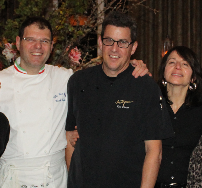 Carlo Zarri con Paola e chef Ken Frank a Napa Valley. Cucina italiana e chef stellati.