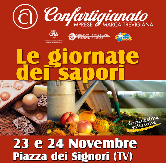 Manifesto Le giornate dei sapori: evento enogastronomico a Treviso, 23-24 Novembre. Prodotti tipici e artigianato locale.