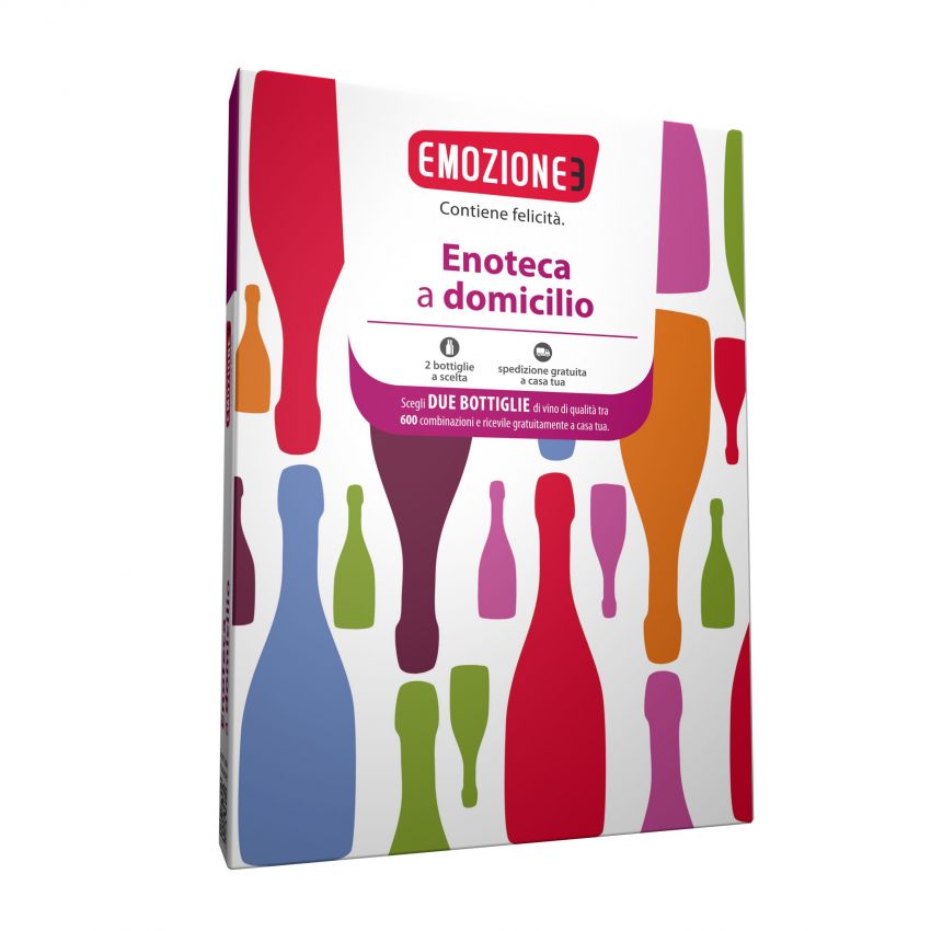 Enoteca a domicilio: confezione regalo con bottiglie di vino colorate. Degustazione vini a casa.