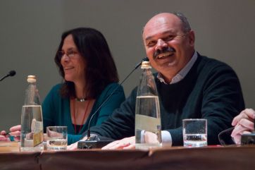 Oscar Farinetti e Anna Morelli a RistorExpo 2014. Evento gastronomico, imprenditoria italiana.