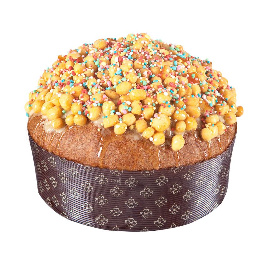 Panettone artigianale Millefiori di Sal De Riso, dolce natalizio con decorazioni colorate.