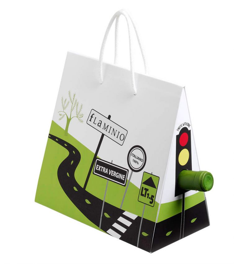 Confezione regalo Olio Flaminio. Design creativo con semaforo e cartelli stradali. Olio extra vergine di oliva italiano.
