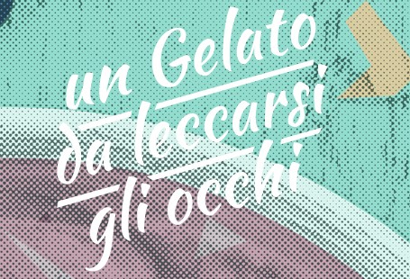 Grafica gelato: Un gelato da leccarsi gli occhi. Sfondo a pois colorati.