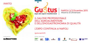 Invito Gustus Napoli: expo agroalimentare. Spaghetti a forma di cuore con pomodoro.