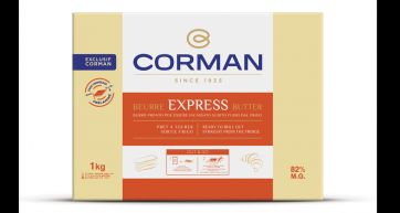 Confezione di burro Corman Express da 1 kg. Burro pronto all'uso per pasticceria e cucina.
