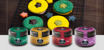 Coloranti alimentari Chef in Black: verde, giallo, rosso, rosa. Dolci colorati.