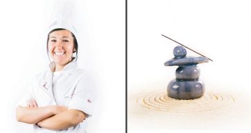 Mariangela Puppo, chef italiana. Dessert zen con pietra e sabbia.