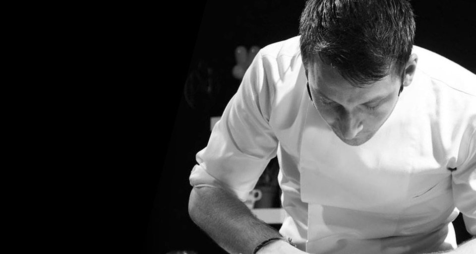 Chef Francois Daubinet in bianco e nero. Cucina gourmet, alta cucina francese.