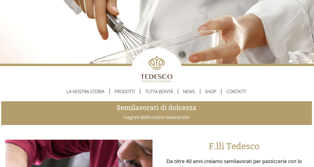 Tedesco semilavorati: pasticcere con frusta e ciotola. Prodotti dolciari artigianali, qualità e tradizione italiana.