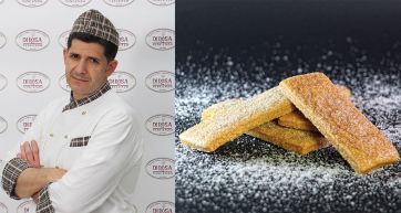 Collage Pasticceria Di Rosa: chef Vincenzo e biscotti artigianali.