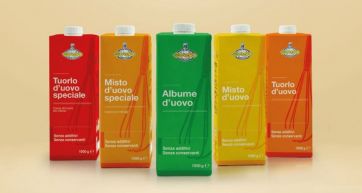 Confezioni colorate di tuorlo, albume e misto d'uovo. Prodotti senza additivi né conservanti, ideali per pasticceria.