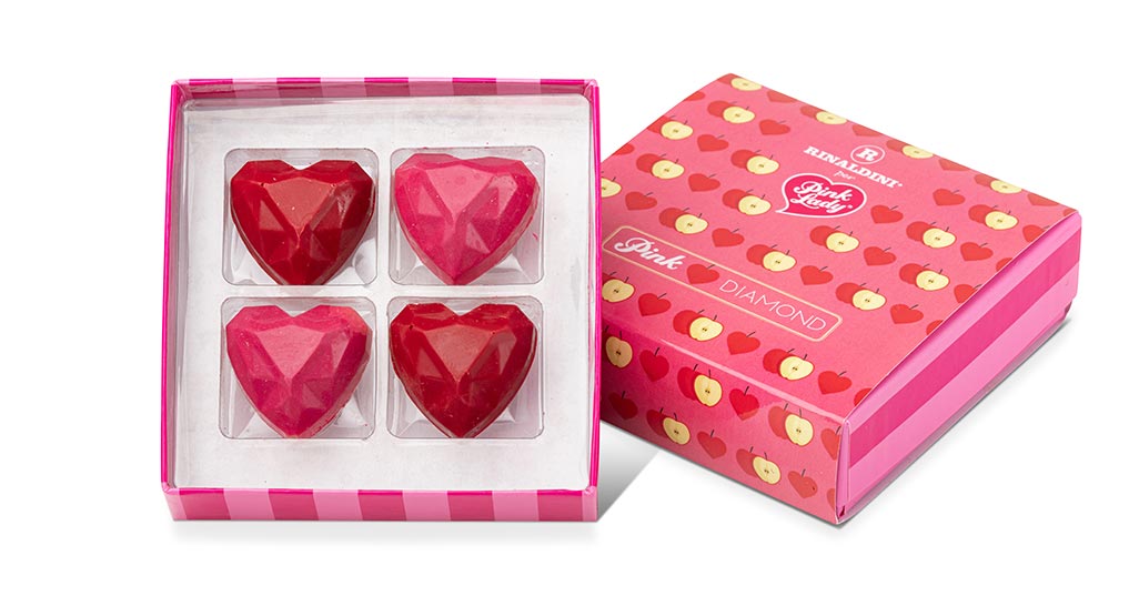 Cioccolatini San Valentino Pink Lady a forma di cuore in confezione regalo rosa.