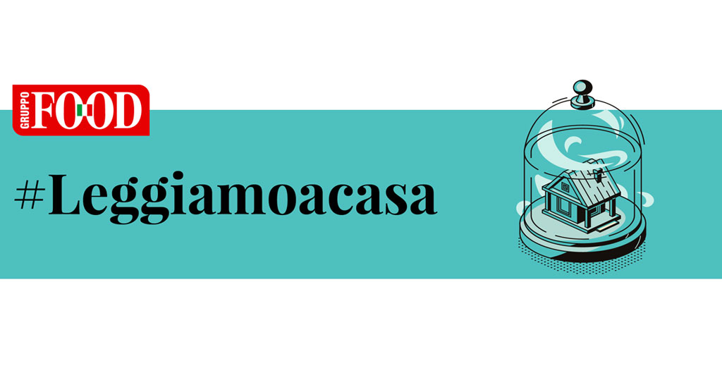 Logo Gruppo Food, #Leggiamoacasa. Illustrazione casa sotto campana di vetro.