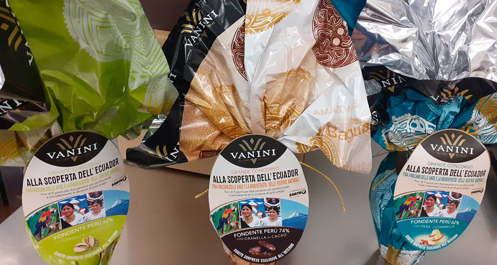 Uova di Pasqua Vanini. Cioccolato fondente dal Perù con sorpresa. Dolci pasquali artigianali.