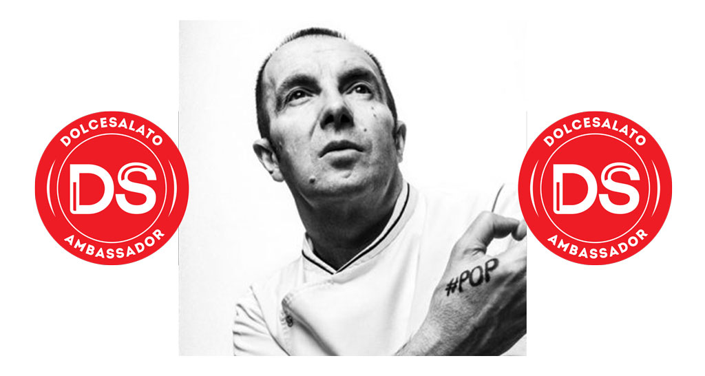 Chef Andrea Strabba, ambasciatore Dolcesalato. Ritratto in bianco e nero, stile culinario moderno. #dolcesalato #chef