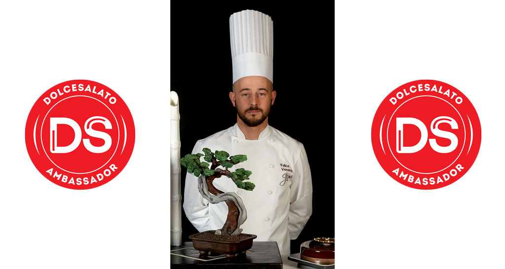 Chef Felice Venanzi con bonsai di cioccolato. DolceSalato Ambassador.