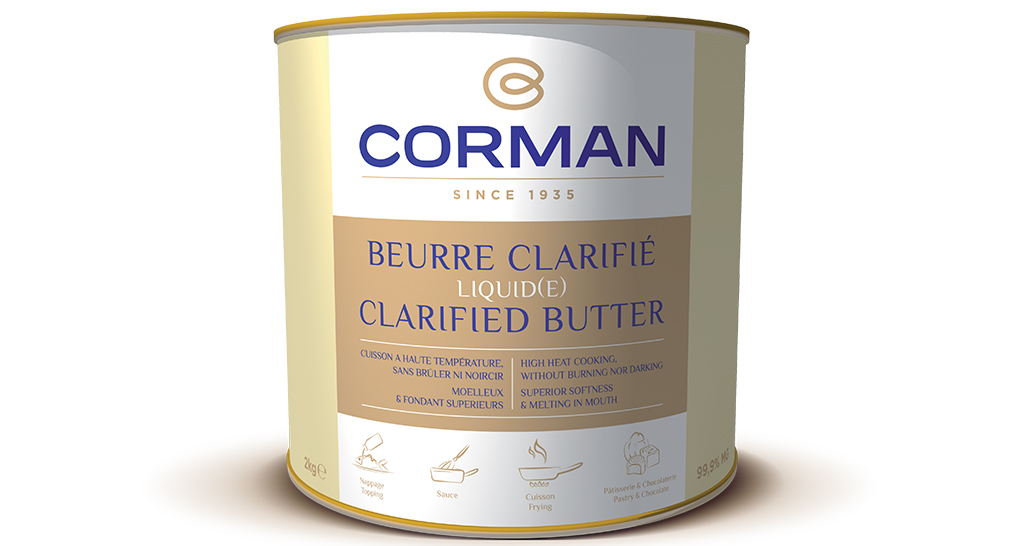 Barattolo di burro chiarificato Corman. Burro liquido per cucinare e pasticceria.