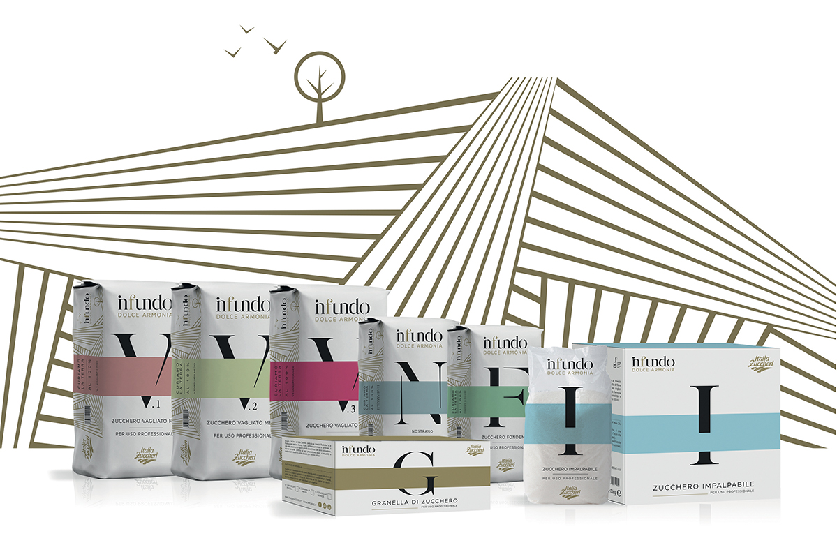 Linea Infundo Dolce Armonia a Sigep 2022: zucchero, zucchero impalpabile, granella di zucchero per uso professionale.