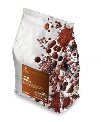 Sacco di cioccolato al latte ICAM Professional Latte Ambra. Cacao 40%, Made in Italy.