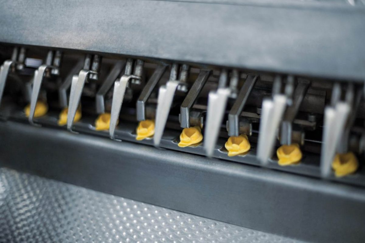 Produzione pasta fresca. Macchinario per tortellini di Italian Food Excellence.